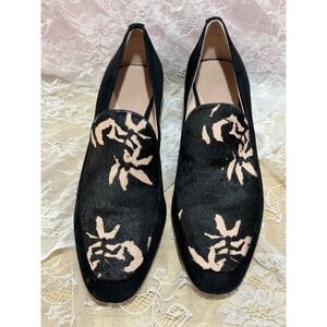 A.D. & Daughters Black Suede Calf Hair Floral Block Heel Loafers Size 9.5